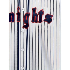 Men'S White Striped # 9 Baseball Shirt, Classic Letter Embroidery Design, Button Style Short Sleeved Breathable