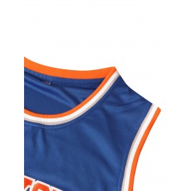 Men's #33 New York Basketball Jersey - Blue & Orange,, Lightweight Polyester, Round Neck Sleeveless Sports Shirt for Training, Competition & Casual Wear