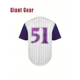 Men's Baseball Jersey Classic #51 White Stitched Design V-Neck Short Sleeve Breathable Shirt - Loose Fit for Training, Games, Casual & Outdoor Activities - Machine Washable