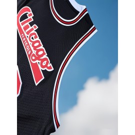 Chicago Basketball Jersey - Black Sleeveless Moisture-Wicking Lightweight Breathable Mesh, Loose Fit with Chicago 23 Design, Asymmetrical Hem for Men & Teens, All-Season Casual & Sports Wear, Streetwear Fashion, Durable Embroidery