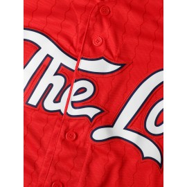 Men'S Baseball Shirt With Red Embroidered Polyester, Loose Knit Fabric Suitable For Wearing In Spring, Summer, And Autumn
