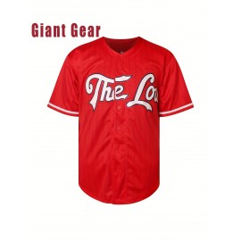 Men'S Baseball Shirt With Red Embroidered Polyester, Loose Knit Fabric Suitable For Wearing In Spring, Summer, And Autumn