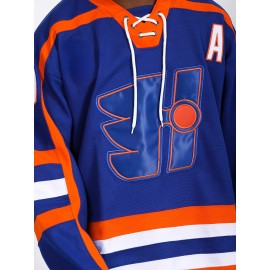 Doug Glatt #69 Halifax Highlanders Vintage Hockey Jersey - Blue & Orange Retro Design,, Moisture-Wicking, Lightweight, V-Neck, Long Sleeve, Loose Fit for Sports, Parties & Casual Wear, Hockey Stocking Stuffers