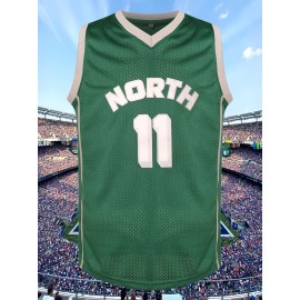 Men's #11 Green Basketball Jersey, V-Neck Sleeveless Sports Uniform, Polyester, Machine Washable, Ideal for Training & Team Activities, Sizes S-XXXL