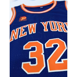 Men's Embroidered #32 Basketball Jersey - Knit Fabric, Crew Neck, Loose Fit, Breathable & Stretchy, Casual Sports Top for Training, Party, Weekend - Four Seasons Wear