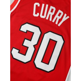 Men'S #30 Vintage College Basketball Jersey Embroidered Lettering Loose Fit White&Red