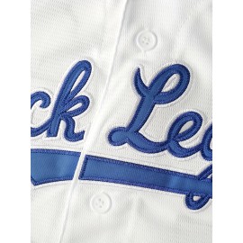 Men'S White Breathable Polyester Baseball Jersey # 42V Collar Sports Shirt With Embroidered Print Loose Button Top Suitable For Sports, Leisure And Team Activities All Year Round S-3XL