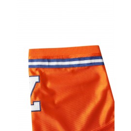 Men's #7 Embroidered Orange Football Jersey - V-Neck, Loose Fit Mesh Fabric, Breathable & Stylish for Spring, Summer, Fall Sports & Casual Wear