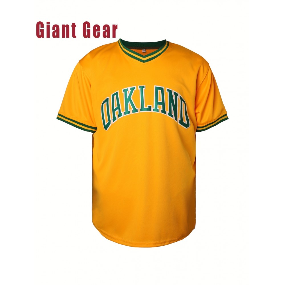 Men'S Yellow Embroidered Polyester Baseball Shirt # 33 Loose Knitted Fabric Breathable V-neck Sports Top Suitable For Spring, Summer, And Autumn Sizes S-3XL