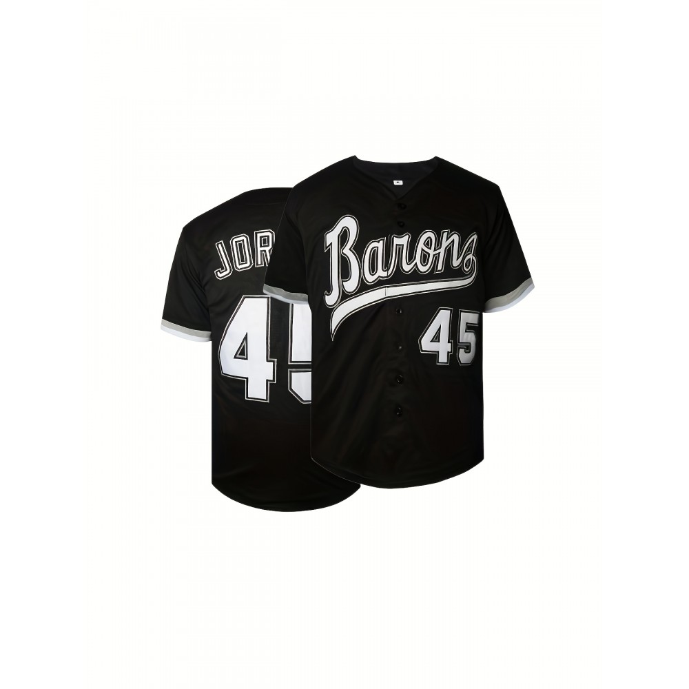 1994 Jordan Birmingham Baseball Jersey #45 - Vintage Retro V-Neck Button-Up, Moisture-Wicking Breathable Polyester, Loose Fit S-3XL for Men's Sports, Casual & Party Wear, Machine Washable