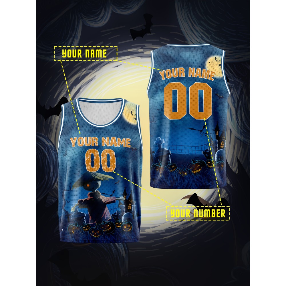Custom Youngsters' Basketball Jersey with Name & Number - Halloween Theme, Breathable & Comfort Fit for Team Training, Outdoor Sports & Casual Wear