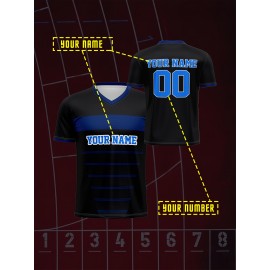 1pc Customizable Kids Football Jersey - Polyester V-Neck Soccer Shirt with Personalized Name & Number, Medium Stretch, All-Over Print, Casual Sports Top for Boys & Girls, Perfect for Training, Beach, Weekend - Knit Fabric, Regular Fit