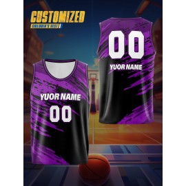 [Customizable] Youngsters' Customizable Basketball Tank Top | Polyester | Breathable, Comfort-Fit, Washable | Training, Games & Outdoor Fun | Black & Red with Splash Design