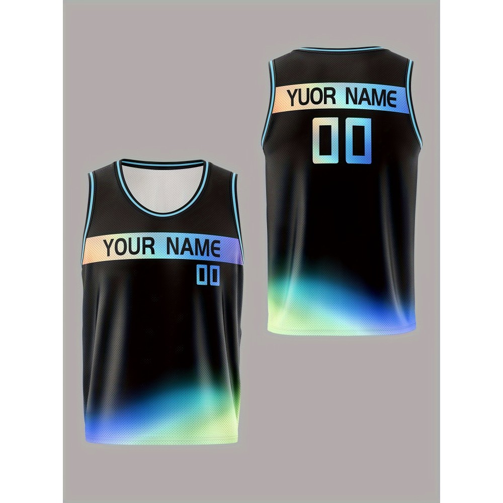 Boys Loose & Breathable Custom Sleeveless Basketball Jersey Shirt, Personalized Gradient Color Top For Sports & Exercise