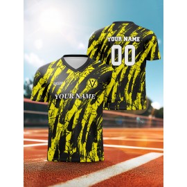 1pc Customizable V-Neck Soccer Jersey for Kids - Breathable Polyester Sports Top with Personalized Name and Number, Ideal for Outdoor Activities, Training, Beach, Casual Wear - Unisex Youth Athletic Shirt