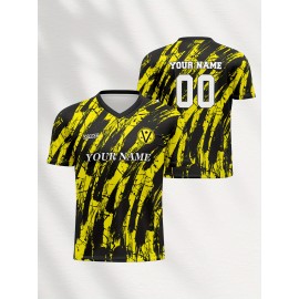 1pc Customizable V-Neck Soccer Jersey for Kids - Breathable Polyester Sports Top with Personalized Name and Number, Ideal for Outdoor Activities, Training, Beach, Casual Wear - Unisex Youth Athletic Shirt