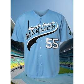 Youth Baseball Jersey # 55 Blue Sports Shirt Suitable For Teenagers To Wear In Spring, Summer, And Autumn