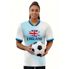 Professional Sports Fabric Women's Creative Pattern Print Country Home Soccer Jersey T-shirt, As Gifts For Sports Fans
