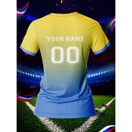 Customized Women'S V-Neck Football Shirt, Polyester 100%, Quick-Dry Knit Fabric, All Over Print, Regular Length, Slight Stretch, Sports Style, for Team Training & Fitness, Spring/Summer/Fall - 210g/m²