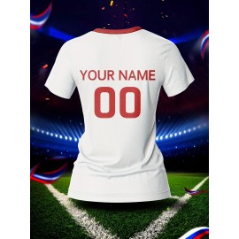 [Comfortable] Customizable Women's V-Neck Soccer Jersey - Personalized Name & Number, Breathable Polyester, Quick-Dry Athletic Top for Team Training, Sports Fitness & Casual Wear