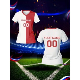 [Comfortable] Customizable Women's V-Neck Soccer Jersey - Personalized Name & Number, Breathable Polyester, Quick-Dry Athletic Top for Team Training, Sports Fitness & Casual Wear