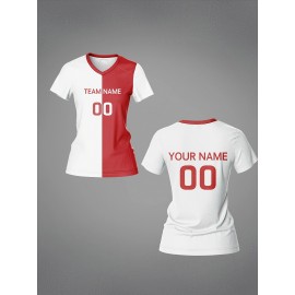 [Comfortable] Customizable Women's V-Neck Soccer Jersey - Personalized Name & Number, Breathable Polyester, Quick-Dry Athletic Top for Team Training, Sports Fitness & Casual Wear