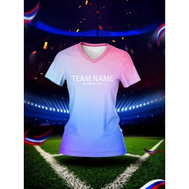 Customized Name & Number Women's V-Neck Football Shirt - Breathable Quick-Dry Moisture-Wicking Jersey, Gradient Color Design for Team Training, Sports Fitness & Casual Wear (Spring/Summer/Fall), Breathable Material