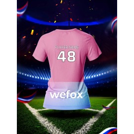 Customized Name & Number Women's V-Neck Football Shirt - Breathable Quick-Dry Moisture-Wicking Jersey, Gradient Color Design for Team Training, Sports Fitness & Casual Wear (Spring/Summer/Fall), Breathable Material