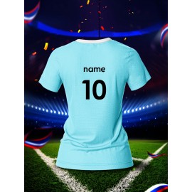 Customized Name & Number Women's V-Neck Football Jersey - Breathable Quick-Dry Moisture-Wicking Fabric, Team Training & Casual Wear, Light Blue with Black Number Print, Spring Summer Fall Sports Apparel, Breathable Fabric