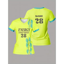 [Everyday Comfort] Customizable Women's V-Neck Football Jersey - Personalized Name & Number, Breathable, Quick-Drying Polyester Sports Top for Team Training, Fitness & Casual Wear, Sports Training Top|Vibrant Teamwear|Quickdrying Material
